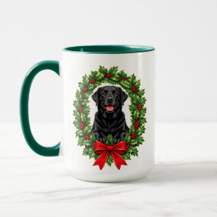 Black Labrador Retriever Christmas Holly Wreath Mug