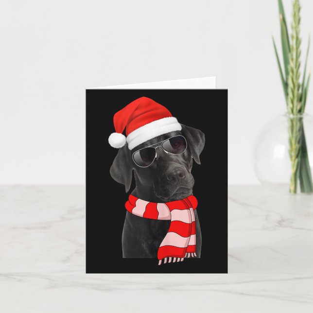 Black Labrador Retriever Christmas Lights Santa Ha Card (Front)