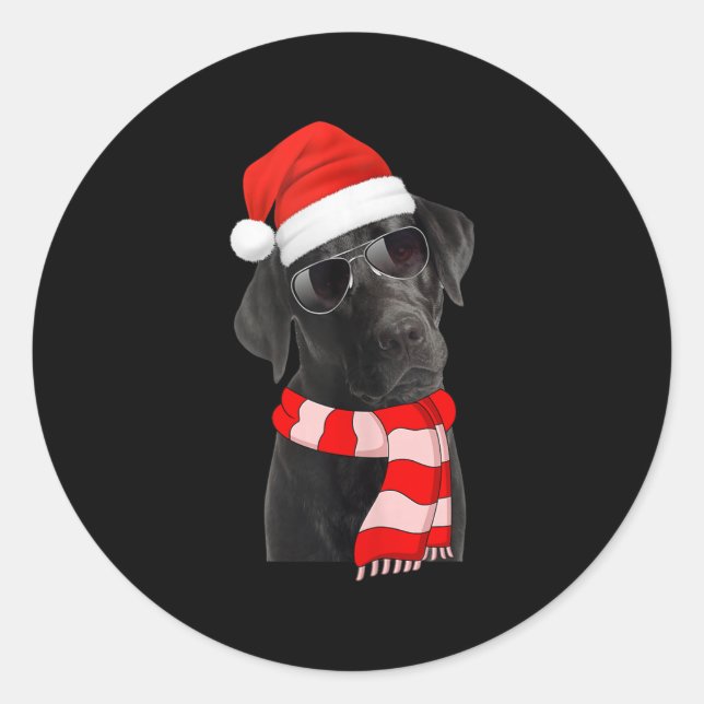 Black Labrador Retriever Christmas Lights Santa Ha Classic Round Sticker (Front)