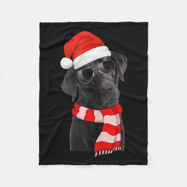 Black Labrador Retriever Christmas Lights Santa Ha Fleece Blanket (Front)