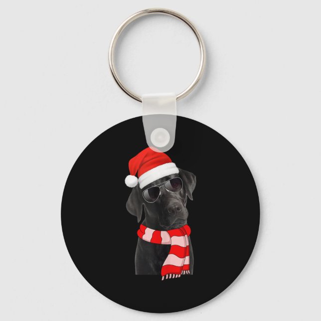 Black Labrador Retriever Christmas Lights Santa Ha Key Ring (Front)