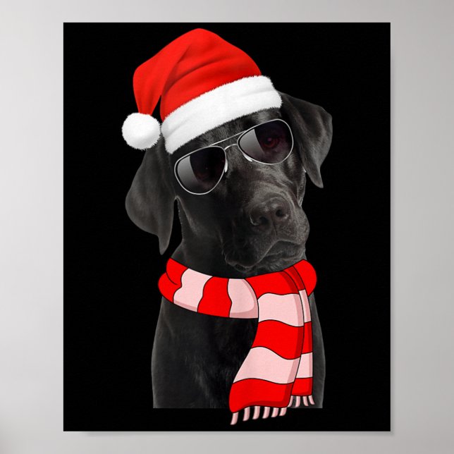 Black Labrador Retriever Christmas Lights Santa Ha Poster (Front)