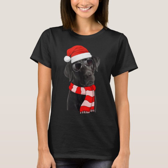 Black Labrador Retriever Christmas Lights Santa Ha T-Shirt (Front)