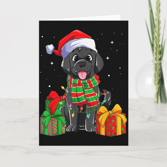 Black Labrador Retriever Christmas Lights Xmas Lab Card (Front)