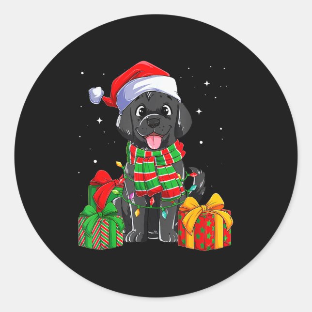 Black Labrador Retriever Christmas Lights Xmas Lab Classic Round Sticker (Front)