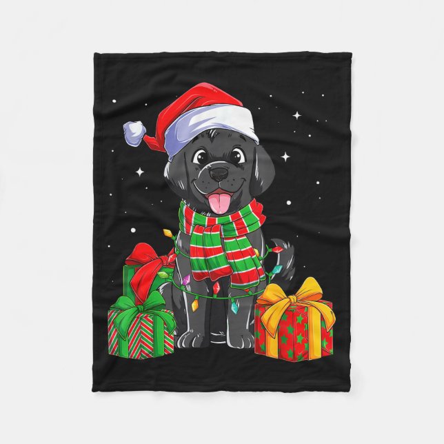 Black Labrador Retriever Christmas Lights Xmas Lab Fleece Blanket (Front)