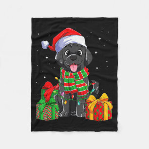 Black Labrador Retriever Christmas Lights Xmas Lab Fleece Blanket