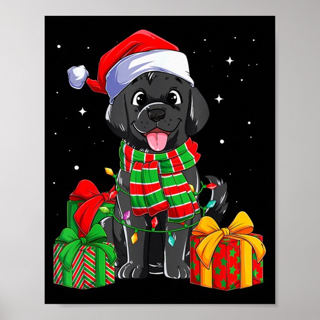 Black Labrador Retriever Christmas Lights Xmas Lab Poster (Front)