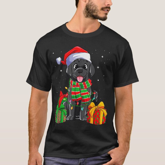 Black Labrador Retriever Christmas Lights Xmas Lab T-Shirt (Front)