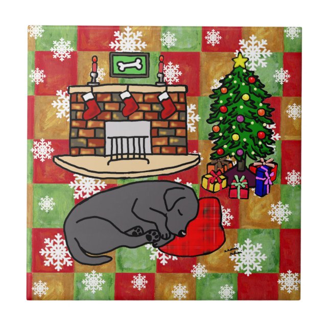 Black Labrador Retriever Christmas Mosaic Tile (Front)
