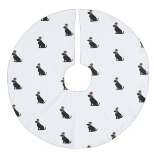 Black Labrador Retriever Christmas Pattern Faux Linen Tree Skirt