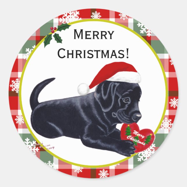 Black Labrador Retriever Christmas Snowflake Classic Round Sticker (Front)