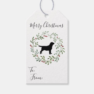 Black Labrador Retriever Christmas Wreath Dog Gift Tags