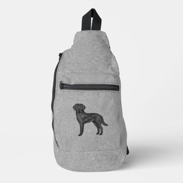 Black Labrador Retriever Cute Cartoon Lab Dog Grey Sling Bag (Front)