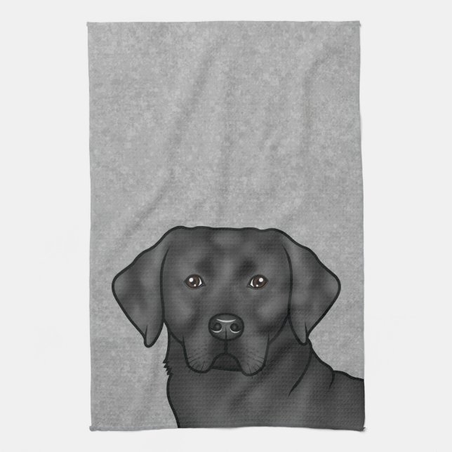Black Labrador Retriever Cute Lab Dog Head Grey Tea Towel (Vertical)