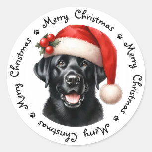 Black Labrador Retriever Cute Merry Christmas Classic Round Sticker