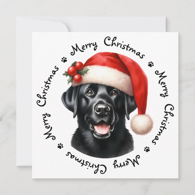 Black Labrador Retriever Cute Merry Christmas Holiday Card (Front)