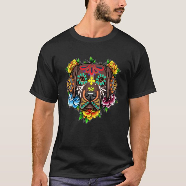 Black Labrador Retriever Day Of The Dead Sugar Sku T-Shirt (Front)