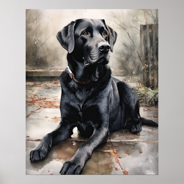 Black Labrador Retriever Dog Art Print Poster (Front)