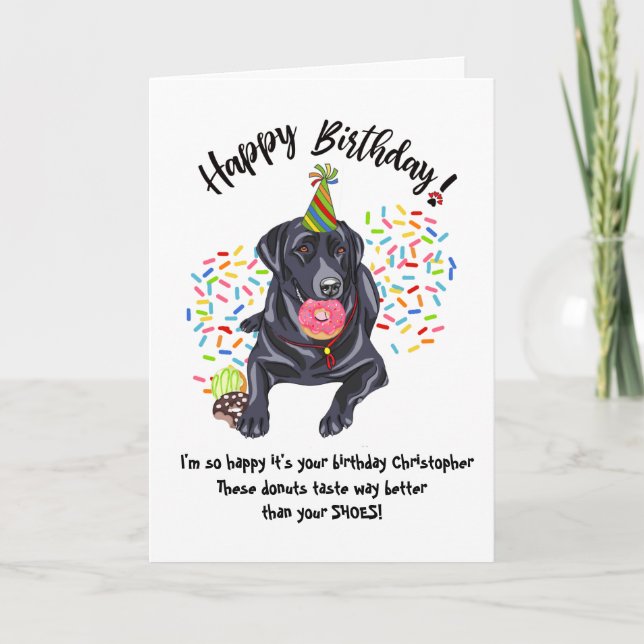 Black Labrador Retriever Dog Birthday Card Doughnu (Front)