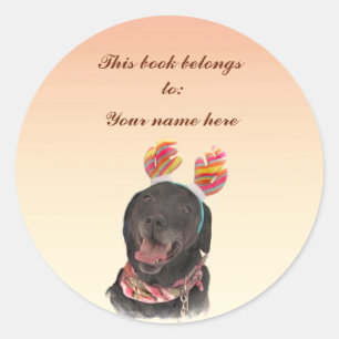 Black Labrador Retriever Dog Bookplate Classic Round Sticker