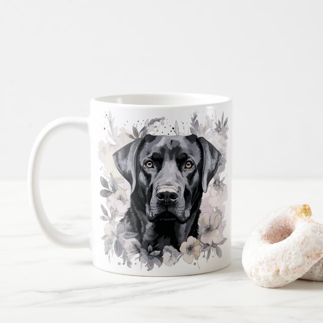 Black Labrador Retriever Dog Coffee Mug (With Donut)