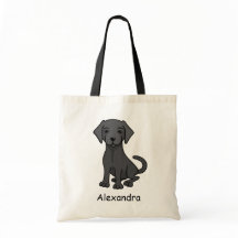 Black labrador retriever dog custom name tote bag