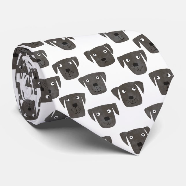 Black Labrador Retriever Dog Cute Pattern Tie (Rolled)