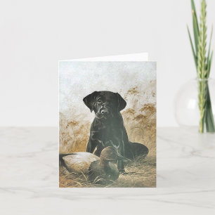 BLACK LABRADOR RETRIEVER DOG & DECOY DUCK ~ CARD