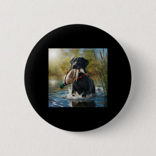 Black Labrador Retriever Dog Hunting Ducks In A Po 6 Cm Round Badge