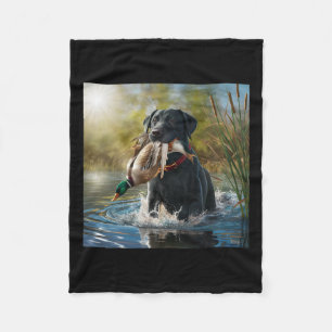 Black Labrador Retriever Dog Hunting Ducks In A Po Fleece Blanket