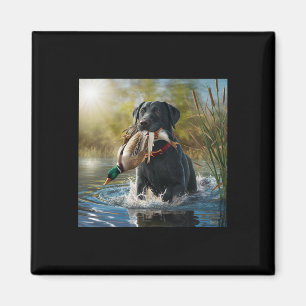 Black Labrador Retriever Dog Hunting Ducks In A Po Magnet