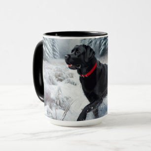 Black Labrador Retriever Dog in Winter Coffee Mug