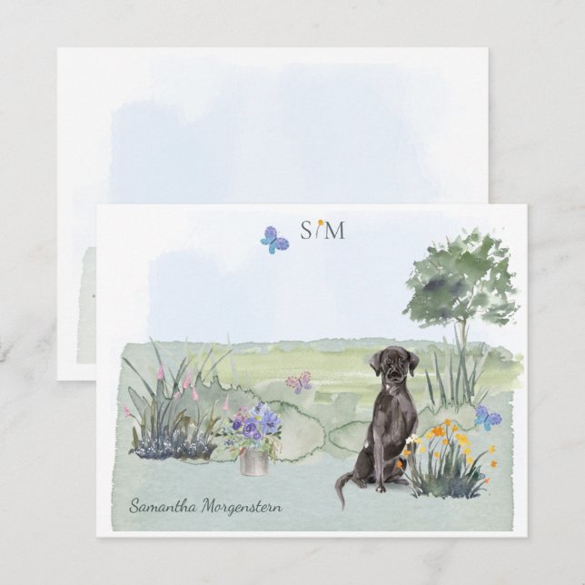 Black Labrador Retriever Dog Monogram & Name  Card (Front/Back)