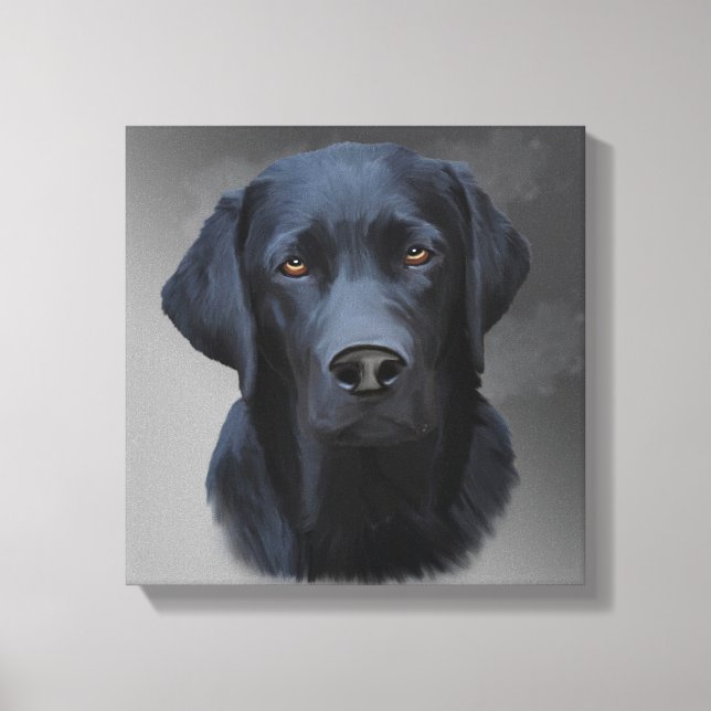 Black Labrador Retriever Dog Portrait Art Painting Canvas Print (Front)