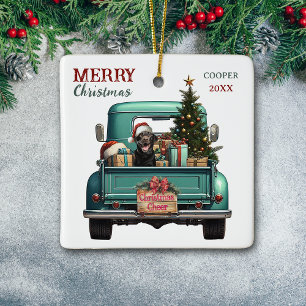 Black Labrador Retriever Dog Retro Truck Christmas Ceramic Ornament