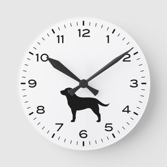 Black Labrador Retriever Dog Silhouette Round Clock (Front)