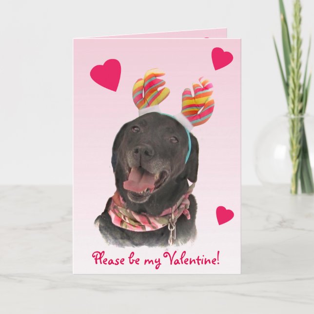 Black Labrador Retriever Dog Valentine Holiday Card (Front)