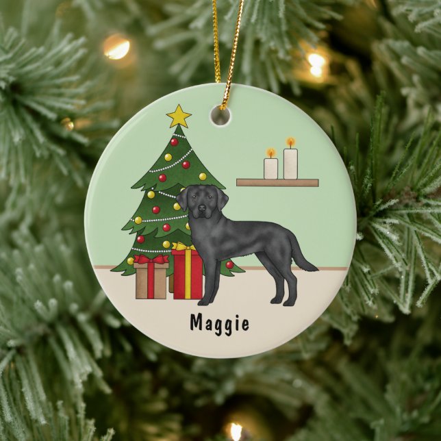 Black Labrador Retriever Dog With Christmas Tree Ceramic Tree Decoration (Tree)