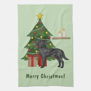 Black Labrador Retriever Dog With Christmas Tree Tea Towel
