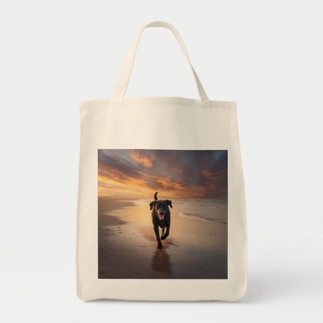 Black Labrador Retriever Elegant Grocery Tote Bag (Front)