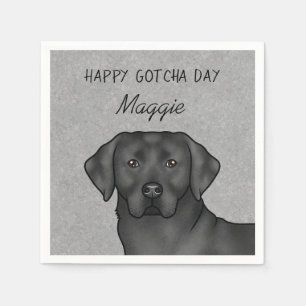 Black Labrador Retriever Happy Gotcha Day Grey Napkin