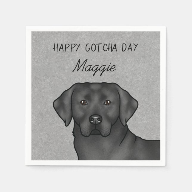 Black Labrador Retriever Happy Gotcha Day Grey Napkin (Front)