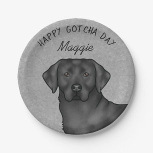 Black Labrador Retriever Happy Gotcha Day Grey Paper Plate