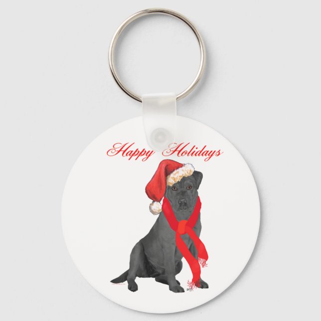 Black Labrador Retriever Holiday Greetings Key Ring (Front)