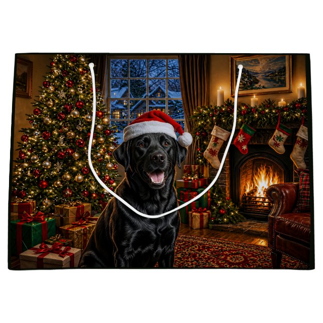Black Labrador Retriever Holiday  Large Gift Bag (Front)