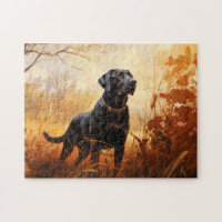 Black Labrador Retriever in autumn scenery