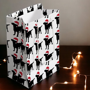 Black Labrador Retriever In Red Santa Hat Medium Gift Bag