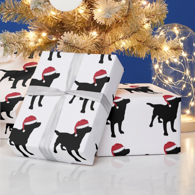 Black Labrador Retriever In Santa Hat Christmas Wrapping Paper (Holidays)