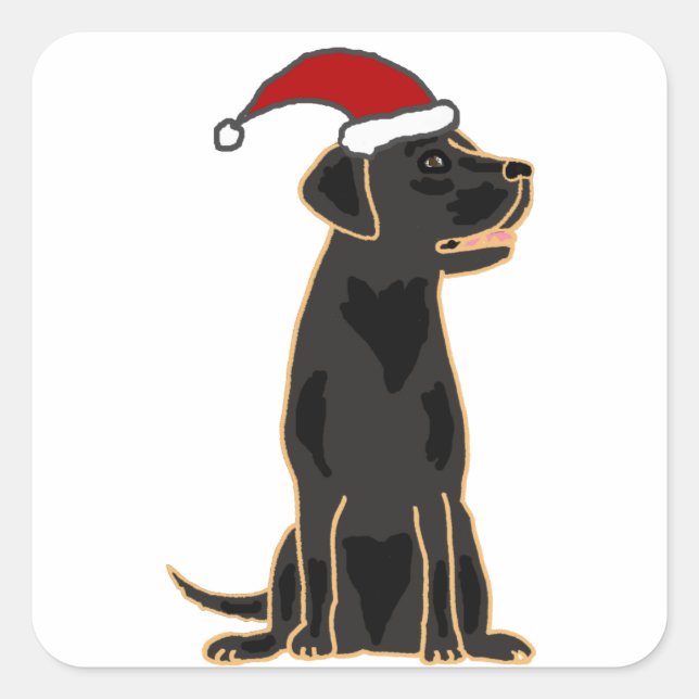 Black Labrador Retriever in Santa Hat Square Sticker (Front)
